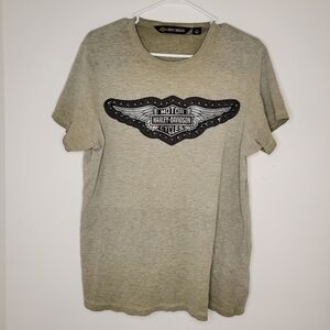 Harley Davidson Women’s Short Sleeve Beige T-Shirt Size (2XL) - Like New
